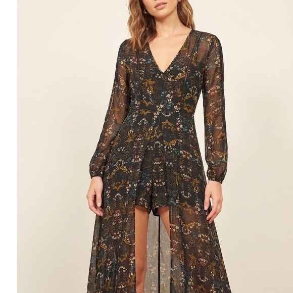 Forever 21 Dresses & Skirts - Fairy Whimsigoth S Sheer Black Floral Maxi Romper Dress Lace Ethereal Festival